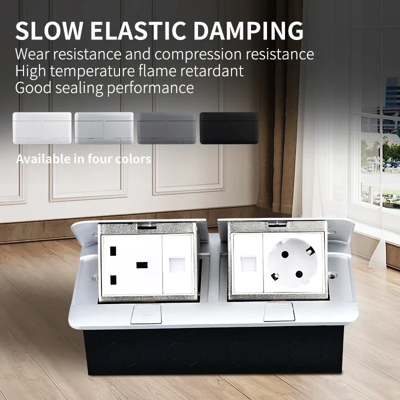 soquete de mesa eletrico com tampa de carregamento usb slow pop up outlet eu socket para sala de reuniao 120x220 mm 01