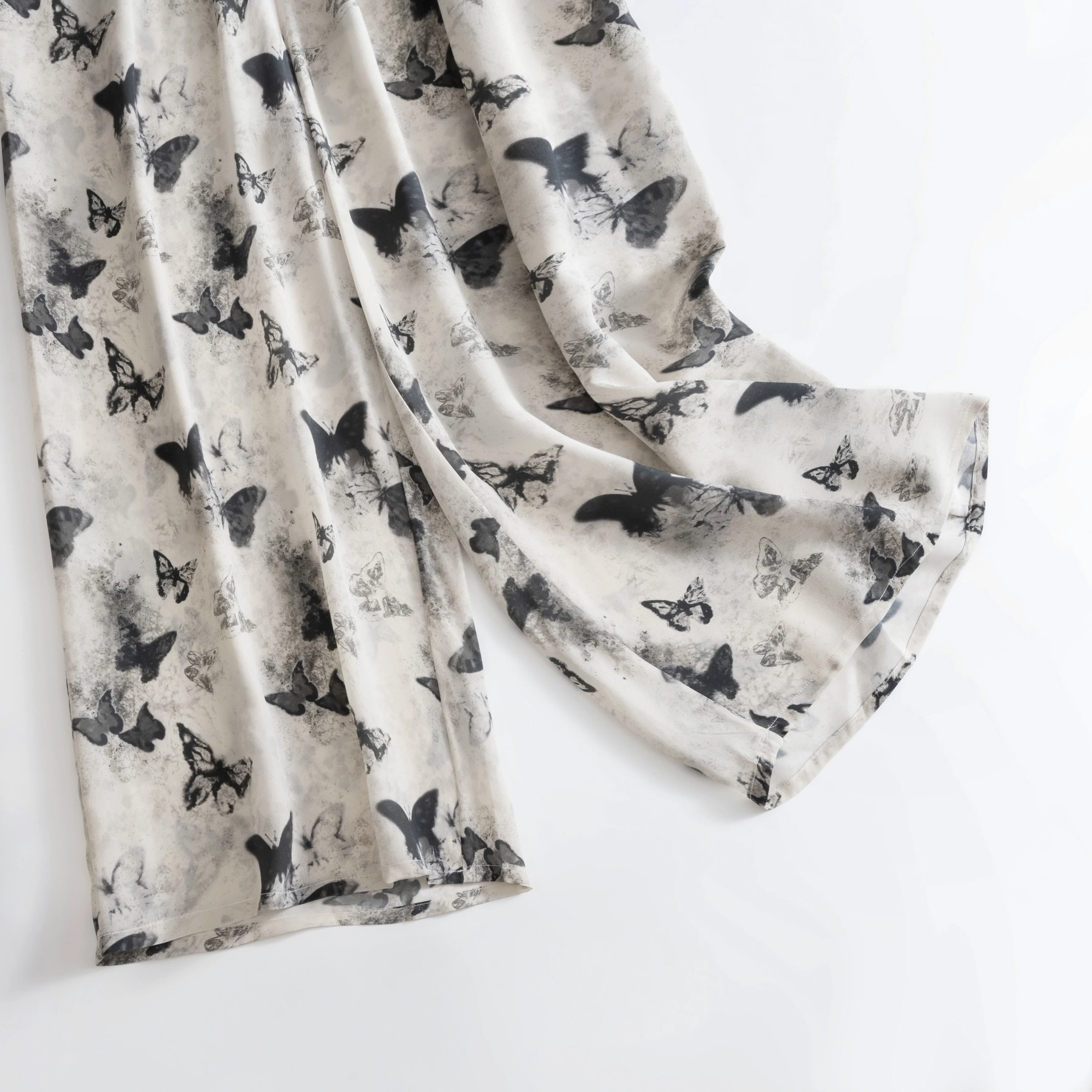 2025 Summer New Butterfly Printed 100% Natural Mulberry Silk 03 Crepe De Chine Versatile Casual Women's Wide Leg Pants