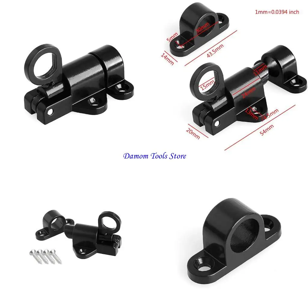 57BE Black Window Gate Security Pull Ring Spring Bounce Door Bolt Aluminum for Latch