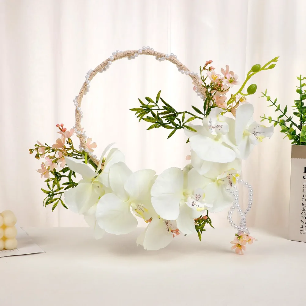 

Elegant & Romantic Artificial Phalaenopsis Bridal Wedding Bouquet Woven Pearl Wreath Bridal Flower Bouquet Wedding Accessories