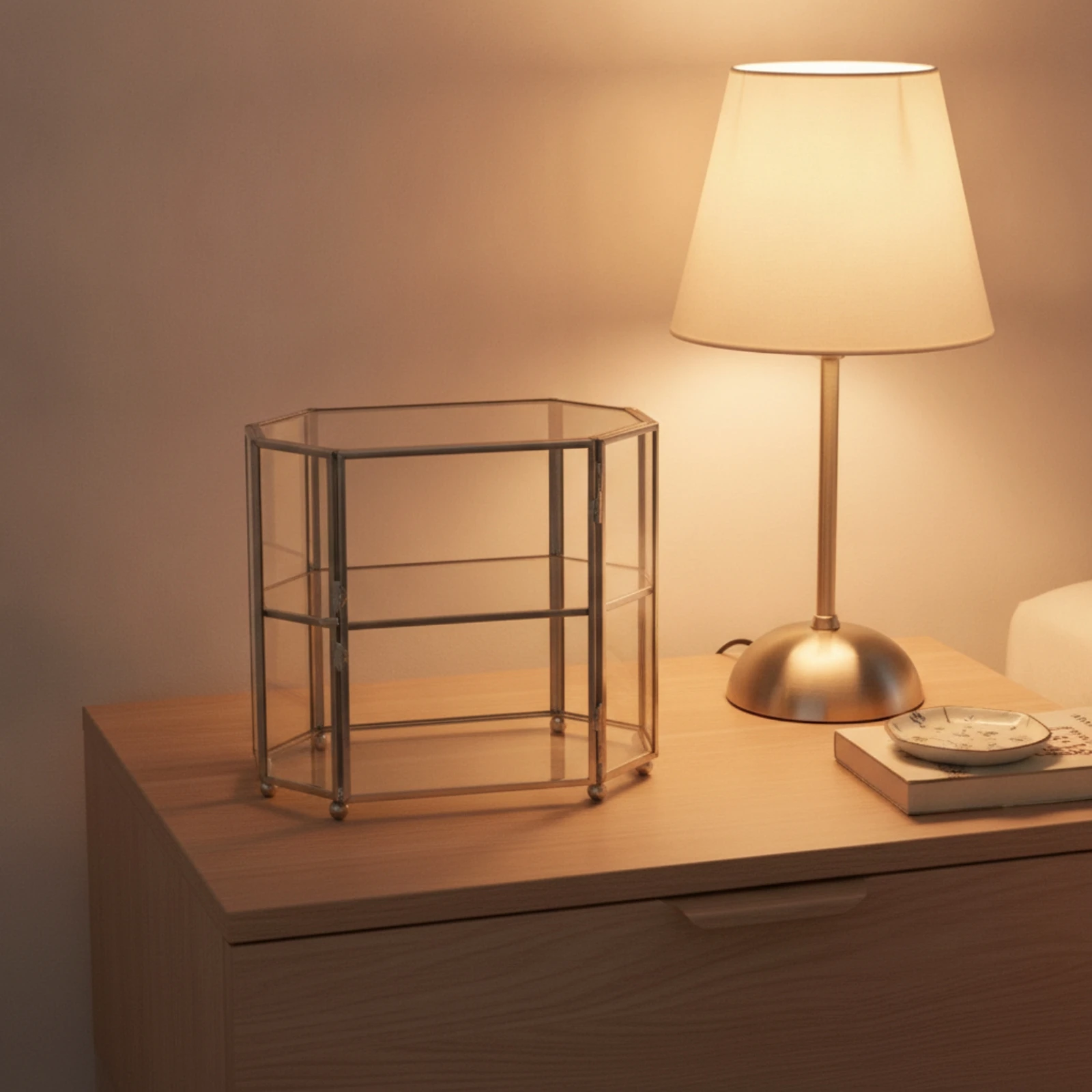 Geometric Glass Display Case Modern Glass Display Case with Metal Frame Metal Frame Curio Cabinet Compact Dust-Proof for Vanity