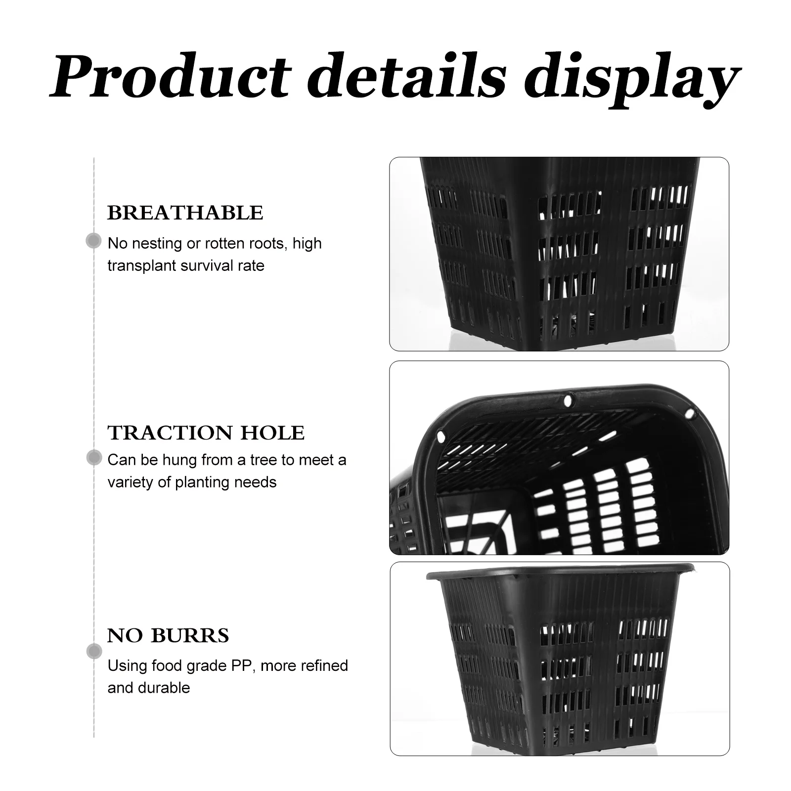 Hydroponic Basin Plastic Planting Basket Garden Square Planters Hydroponics Mesh Baskets Pot Black Planter