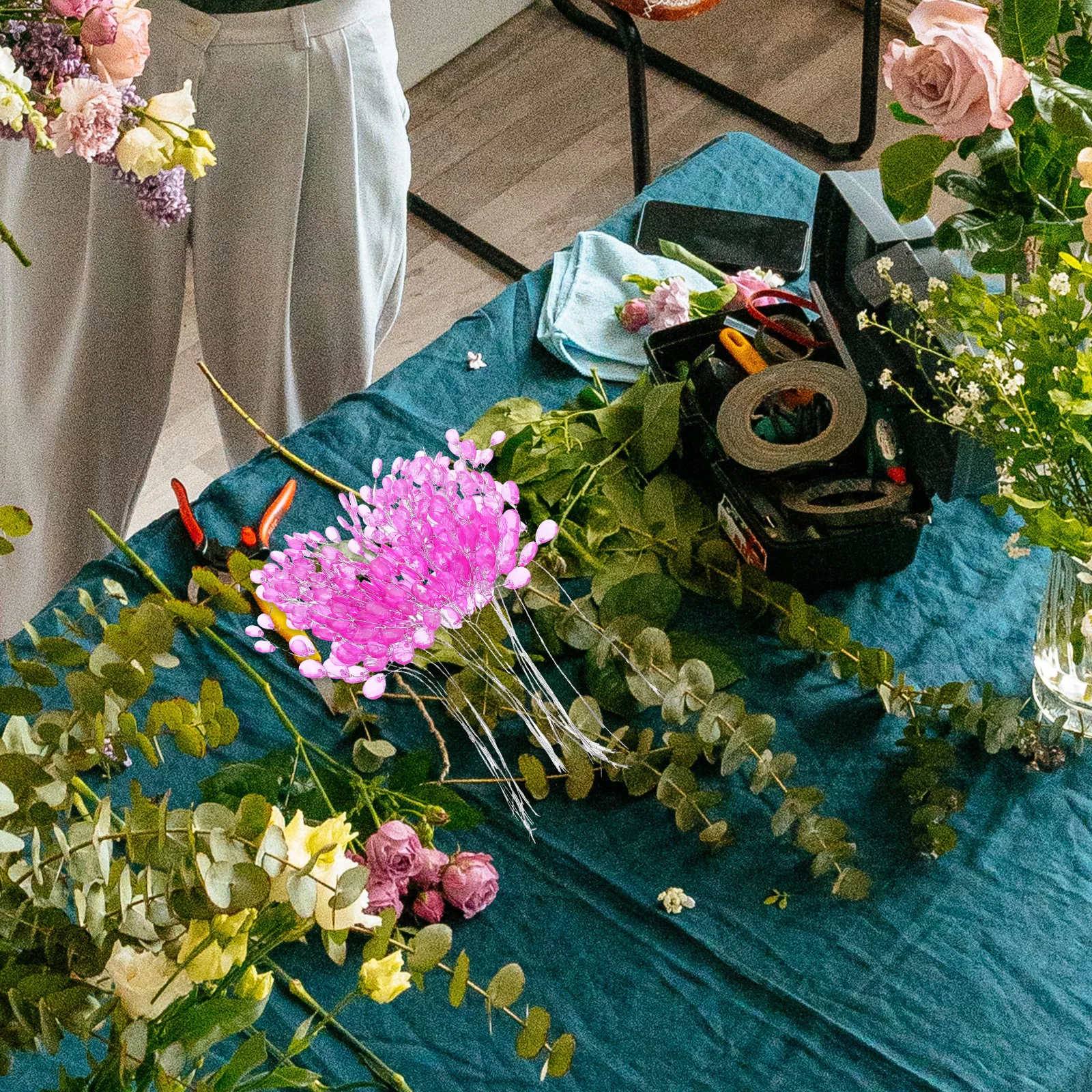 

50pcs Simulation Flower Stems White Translucent Acrylic Beads Diy Flower Wreath Craft Wedding Centerpiece Home Decor Artificial