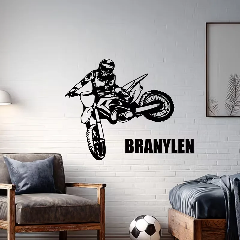 Personalized Motocross Rider Wall Decal - Custom Name/Number Vinyl Sticker Suitable for Man Cave, Garage, Dirt Bike Racing Decor