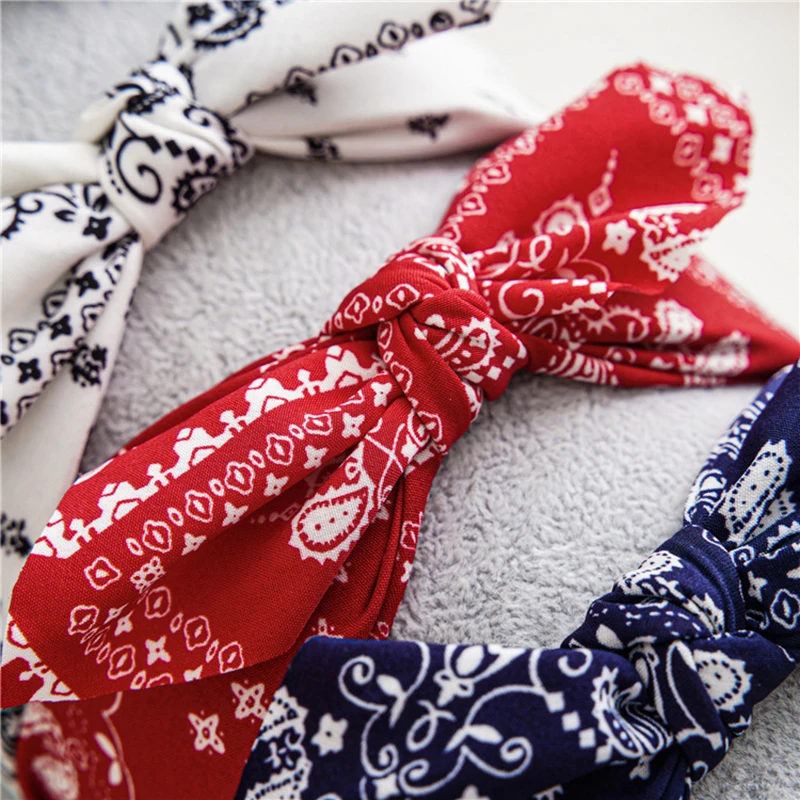 Bandanas de estampa floral boho para mulheres, arco largo, aro de cabeça com abas, chapéus elegantes, nó cruzado, aro para vocação, vintage, 2024