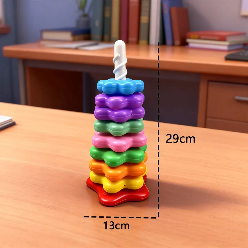 Baby Rotating Rainbow Tower Montessori Stacking Puzzle Toys Safety Early Educational Children's Toys Christmas Birthday Gifts