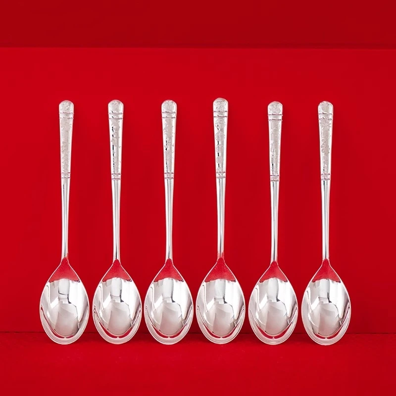 

Pure Silver 99.9% Spoon, Five Blessings, Auspicious Spoon, Household Silver Tableware, Edible Silver Rice Spoon, Soup Spoon