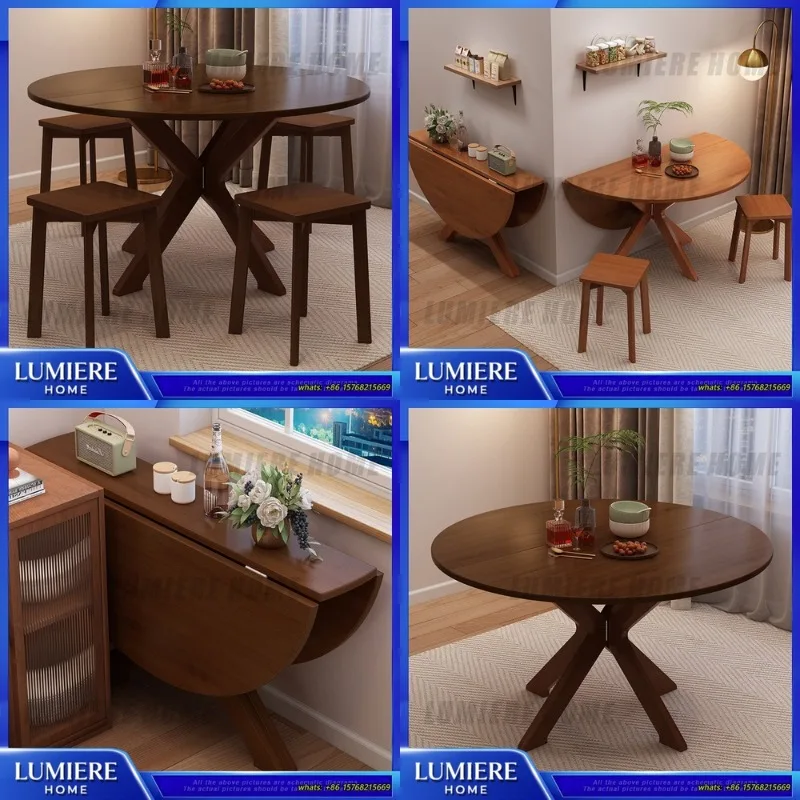 

Круглый складной обеденный стол из массива дерева, небольшое пространство, домашний кухонный стол, складной круглый стол для столовой, экономия места, деревянный