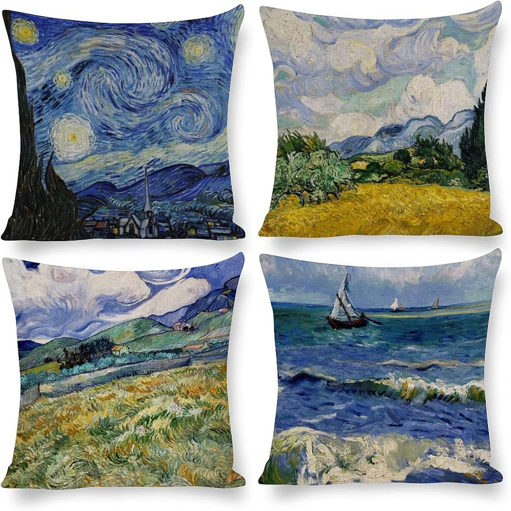 Van Gogh Art Pillow Covers,Starry Night & Seascapes ,,sofa and chair cushion covers, home bedroom room decoration