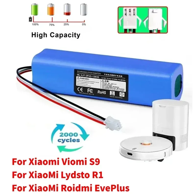 2024 100% Original For XiaoMi Viomi S9 Lydsto R1 Roidmi Eve Plus 14.4V lithium battery 2P4S 5200mAh 6800mAh 9800mAh 12800mAh