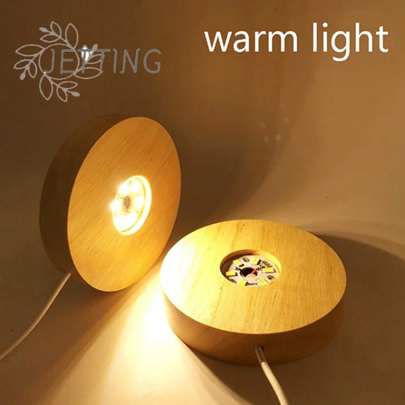 (SMTGDP11)USB Wooden LED Light Dispaly Base Wooden Night Lamp Base Rotating Display Stand Holder Crystal Glass Resin Ornament