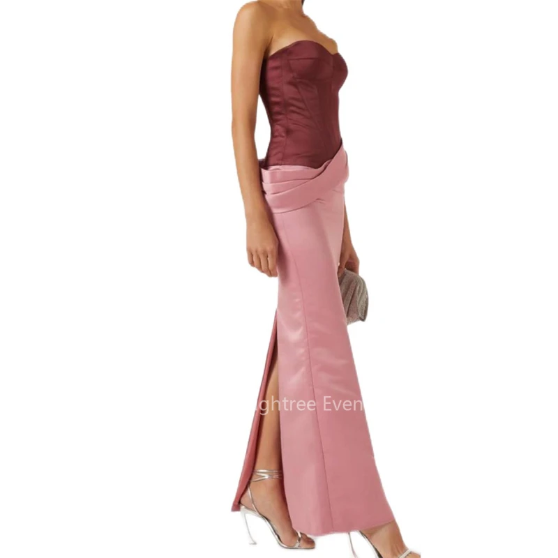 Eightree Pink Satin Evening Dresses Mermaid Sweetheart Vestidos Para Eventos Especiales Sleeveless Sexy Party Gown for Women