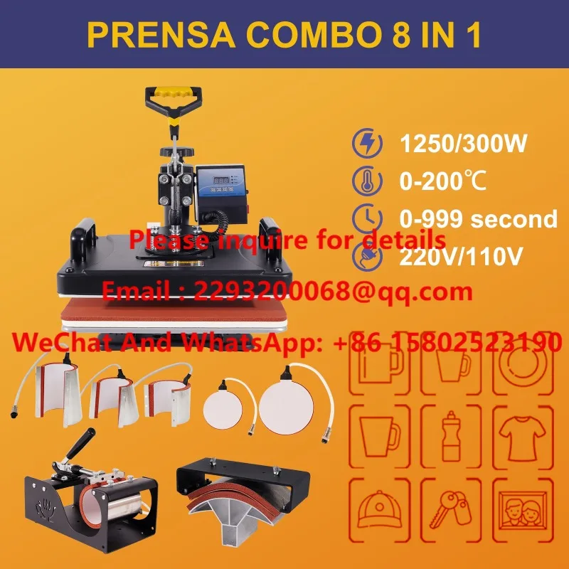 2026  Combo 8 in 1 Flatbed T-shirt Printing Heat Press Sublimation Machine
