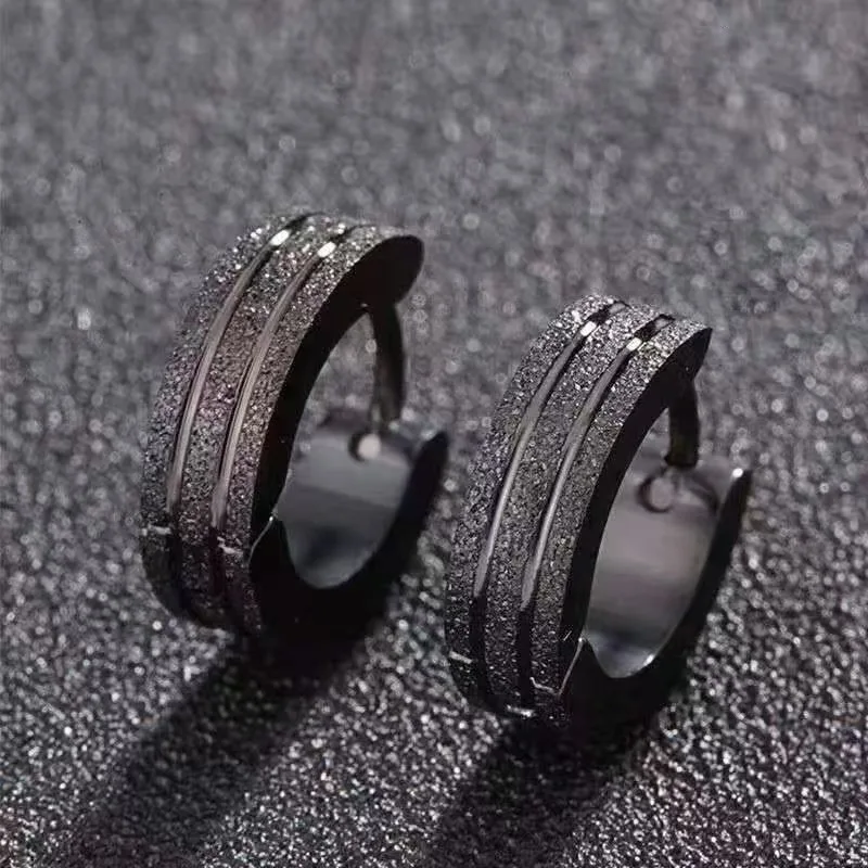 1pair 4*9mm Line Stainless Steel Black-color Hoop Earrings For Women Piercing Jewelry Earring Prevent Allergy Wholesale