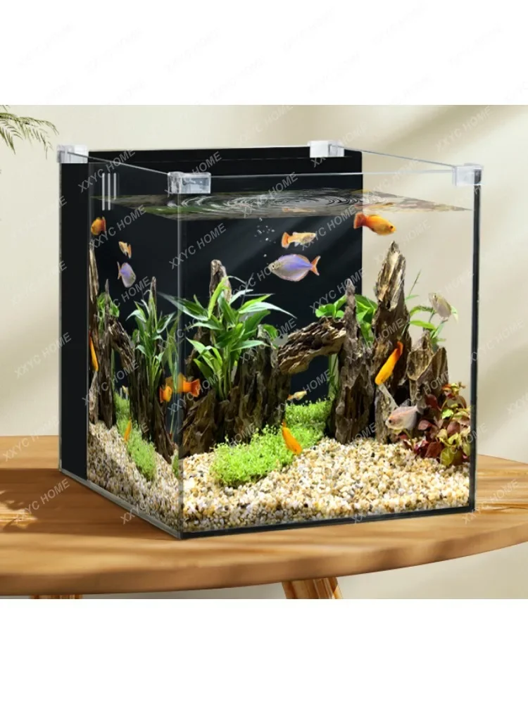 Fish Tank Filter Integrated Super White Glass Cylinder Landscape Full Set Home Living Room Ecological Turtle Jar