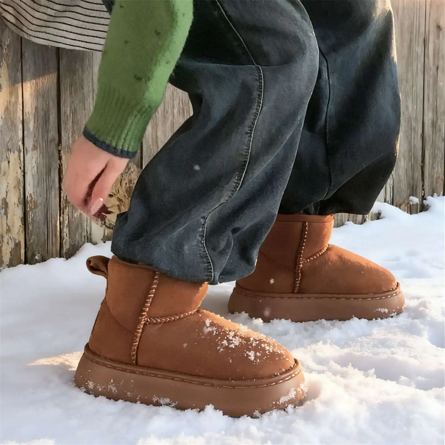

Женские зимние короткие ботинки из вельвета на толстой подошве для тепла, снегоступы для повседневной носки, для дома и улицы, теплые