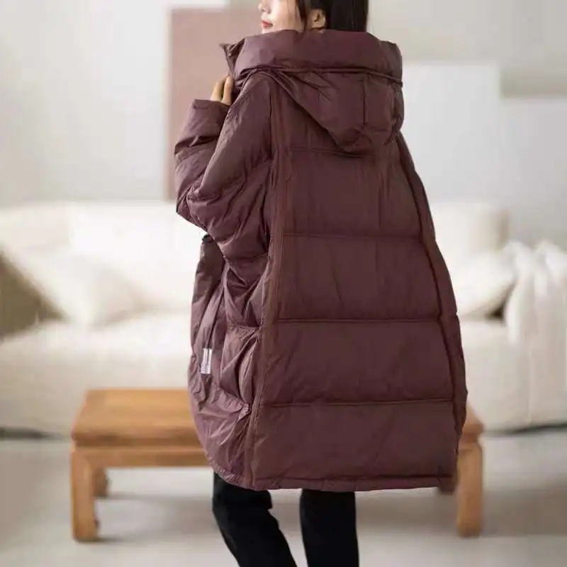 90% Duck Down Jackets Mid Long Puffer Coats Oversized Outwear Hooded Keep Warm Tops Autumn Winter