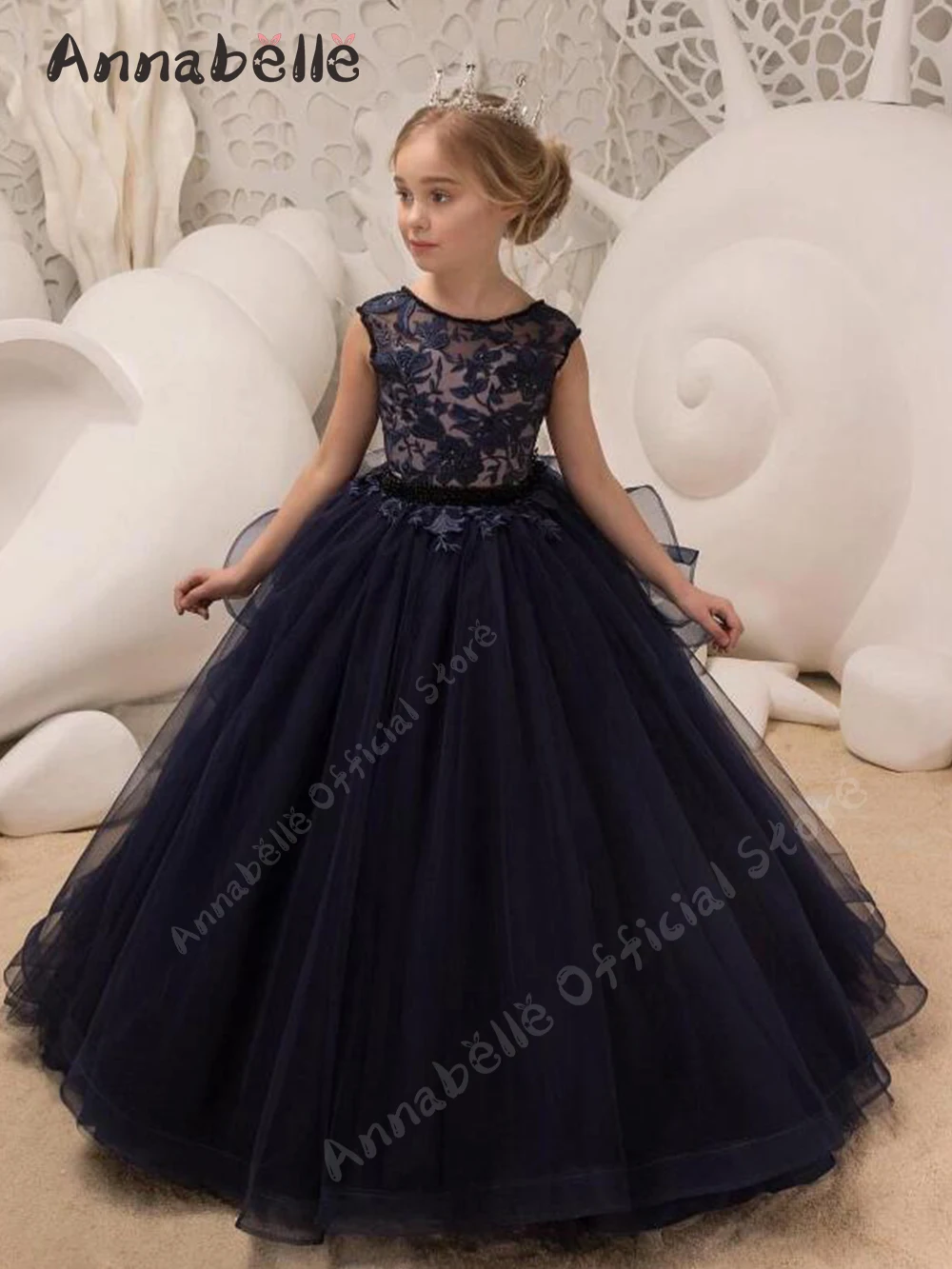 Annabelle-vestido de princesa para niñas, vestidos de Quinceañera de lujo, vestidos de una línea de flores para niñas, vestidos para bodas para niños, 15