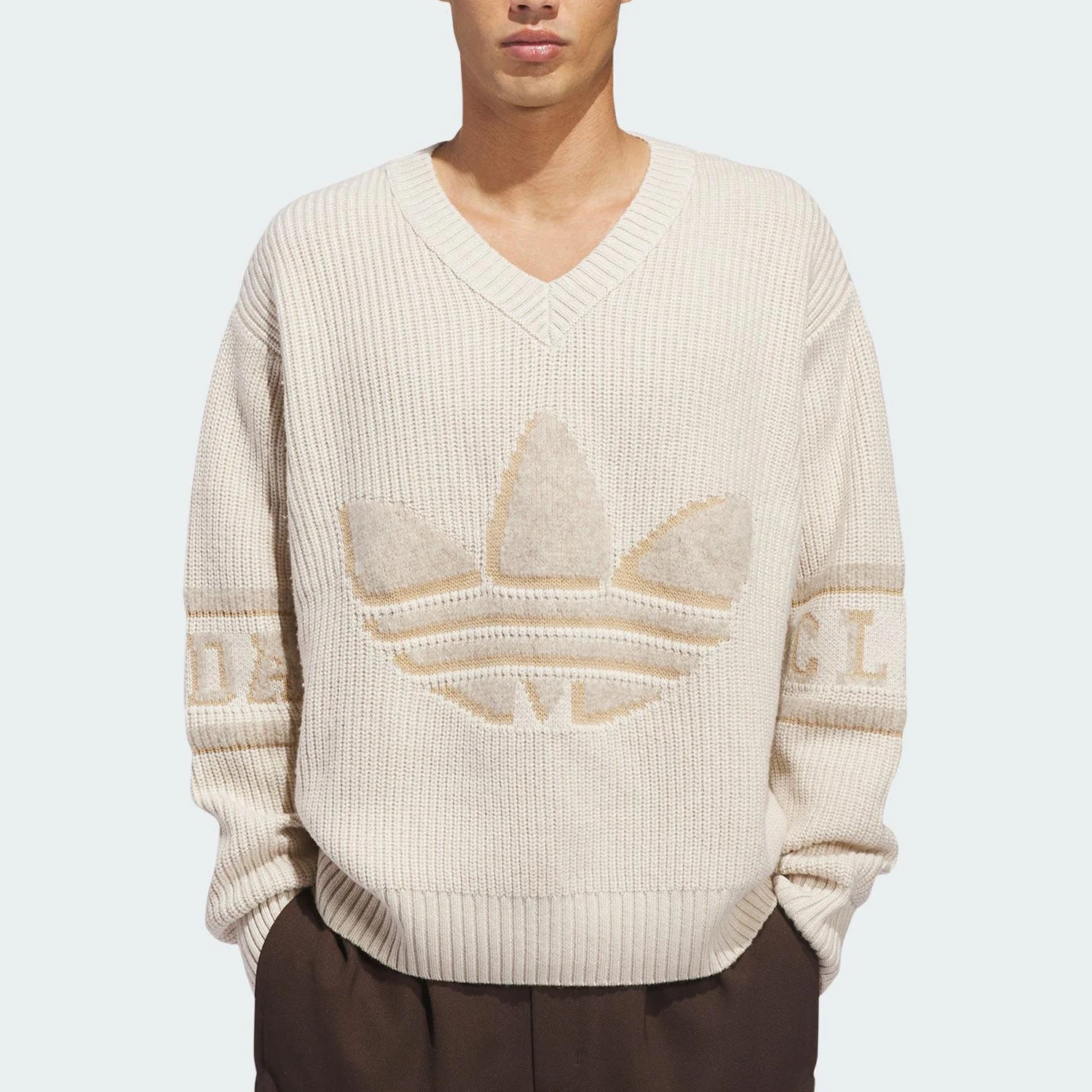 Adidas genuine Men's and Women's V-neck Knit Sports Leisure Round Neck Sweater IK2975