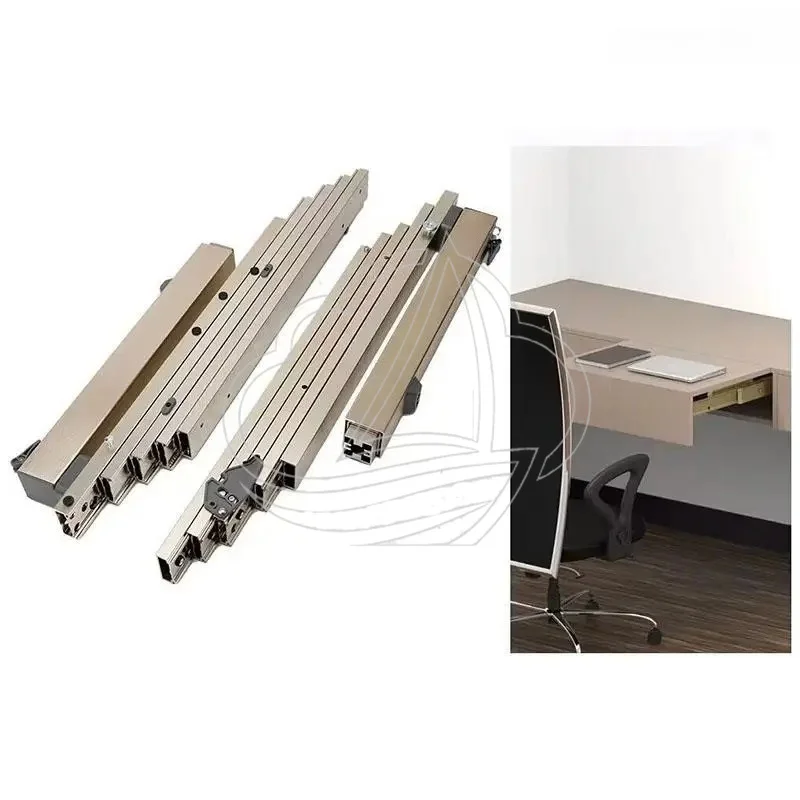 Multi-section Hidden Table Slide Rail, Retractable Flat Track with Support Feet for Pull-out Folding Dining Tables