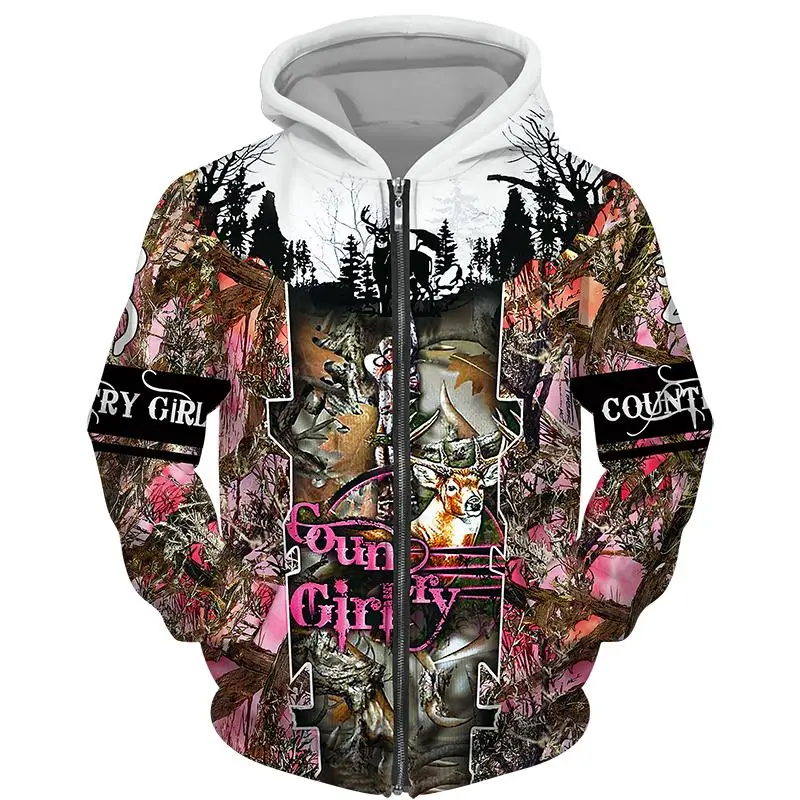 Bow Hunting Deer Camo 3D Printed Zipper Hoodies Men Women Fashion Camo Hooded Oversized Zip Up Sweatshirts Man Tracksuits
