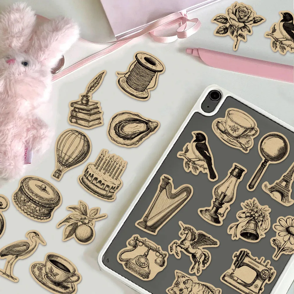 50PCS Retro Kraft Paper Scrap Book Graffiti Notebook DIY Luggage Motorcycle Skateboard Cartoon Graffiti Exquisite Stickers