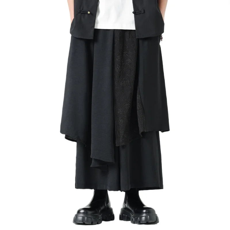 Summer New Fake Two-piece Pants Men's Samurai Culottes Wide-leg Casual Pants