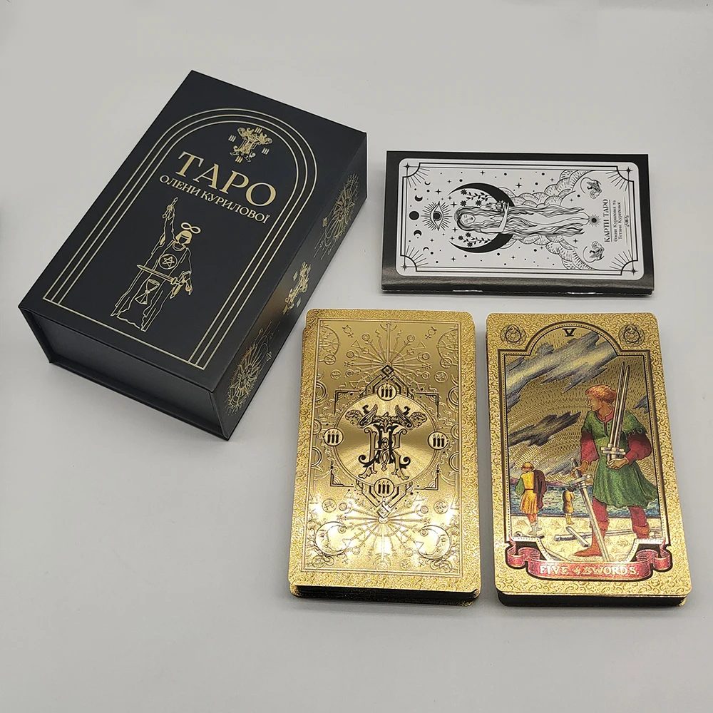 Exquisite Goldfolie Tarot wasserdichte Wahrsagerei Karten astro logische Brettspiele mit Broschüre in ukrainischer Sprache – Detail 2