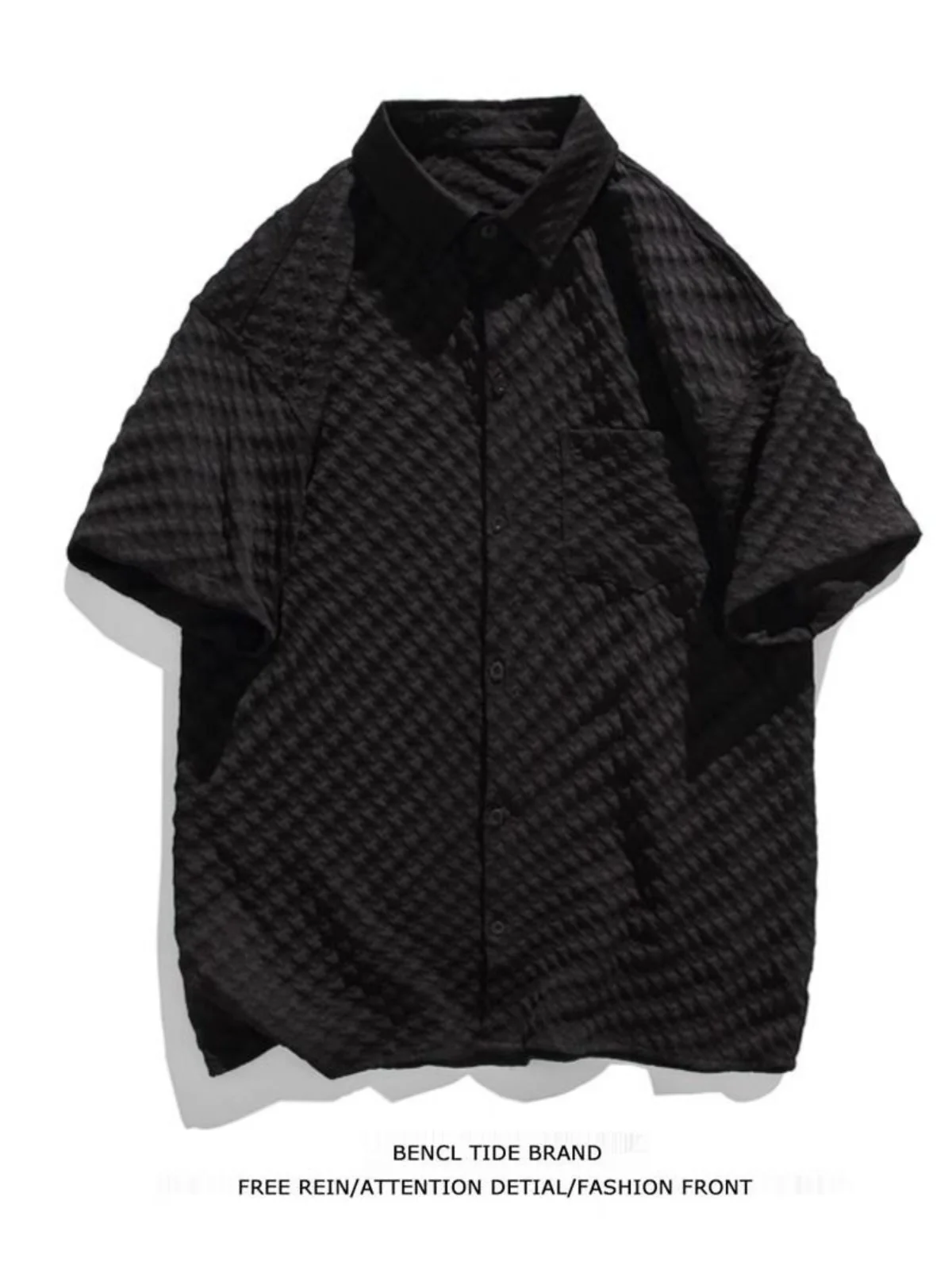 

Мужская рубашка больших размеров с коротким рукавом, текстурированным твидовым узором, летняя, свободного кроя, молодежная, дышащая, влагоотводящая