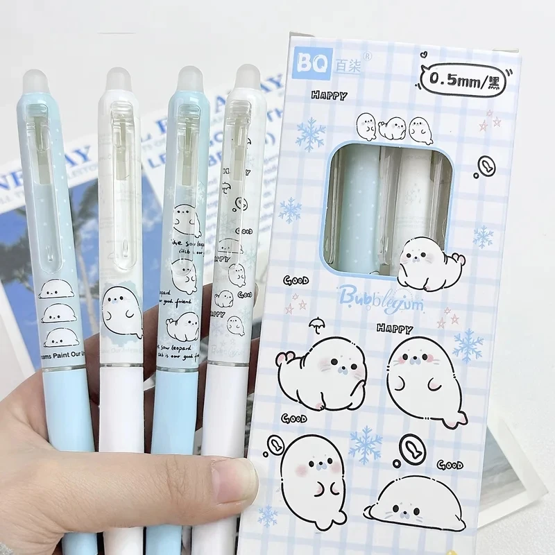 4 Pack Erasable Gel Pens for Kids Blue Black Ink Friction Erase Pens with Stylish Side Button Design for Elementary School Stud