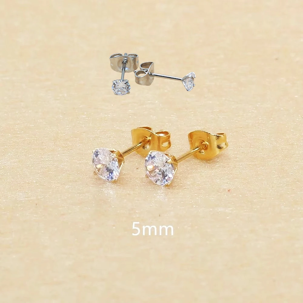 5mm AAA Round Colorful Black Zircons Stud Earrings With Stianless Steel Needle Brief Jewelry 20 Colors Choose No Allergy