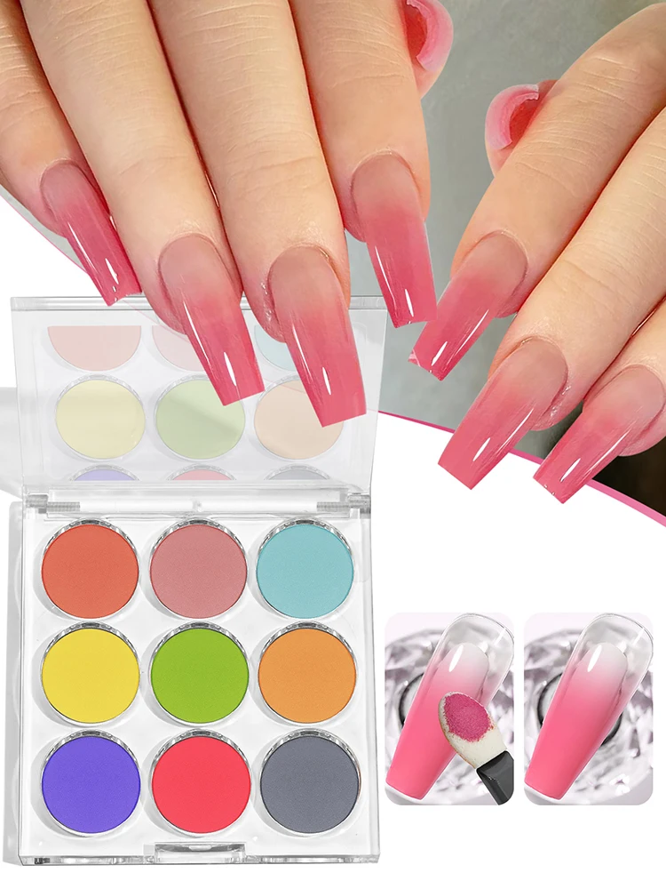 9 가지 색상/박스 솔리드 매직 미러 파우더 팔레트 네일 점진적 안료 세트 크롬 파우더 매니큐어 아트 액세서리 아이 섀도우 파우더