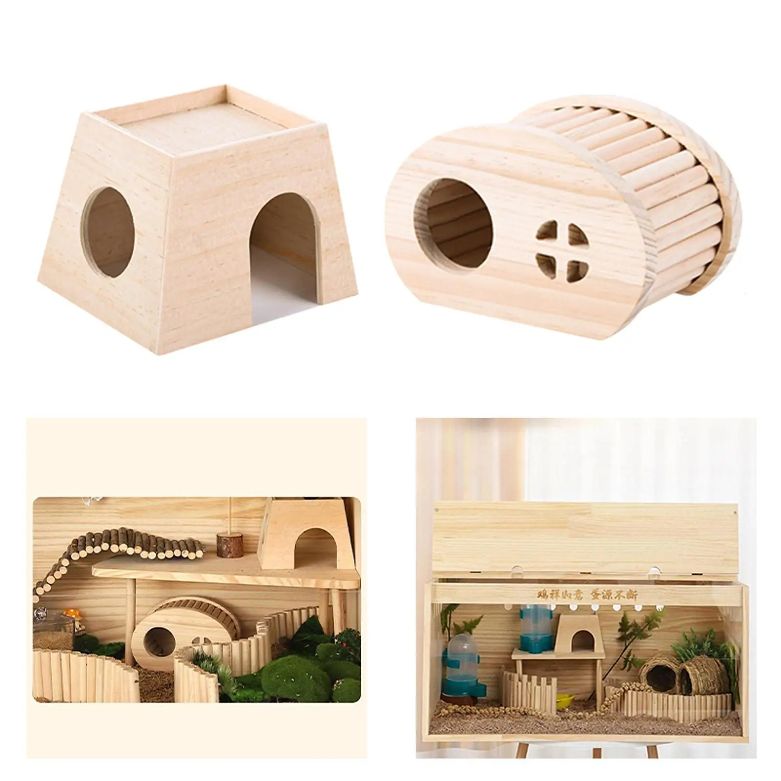 Wooden Hamster Hideout Small Pet Habitat for Rutin Chicken Mouse Hedgehog