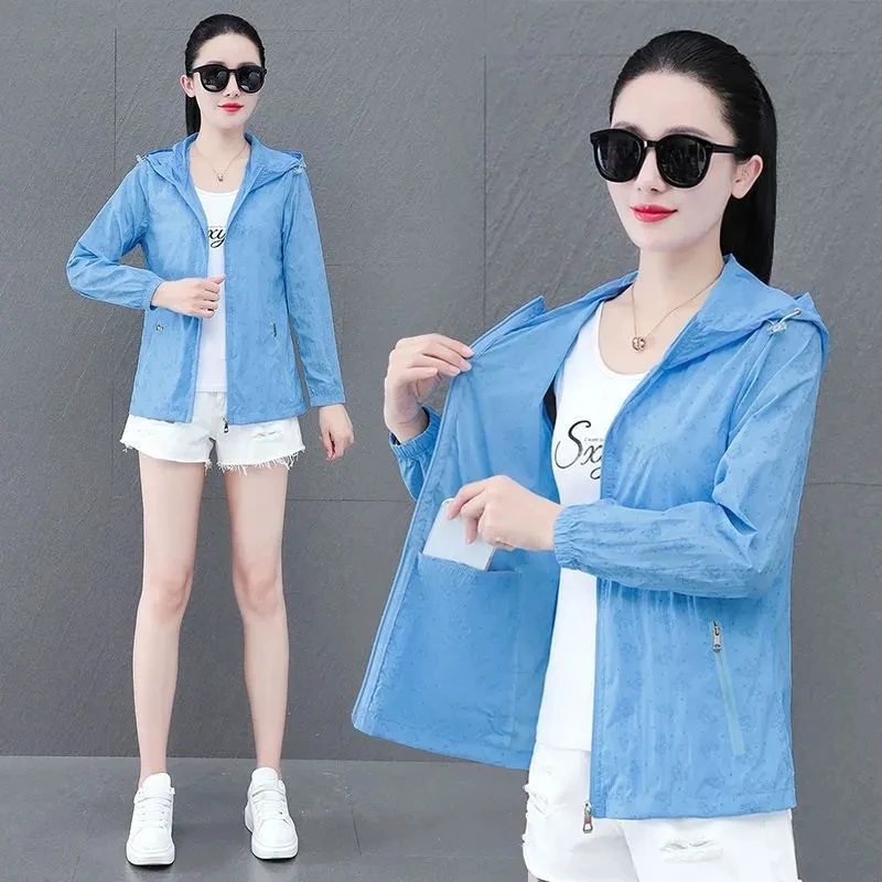 Summer Thin Sun Protective Clothing 2025 New Ultraviolet Protection Short Coats Butterfly Pattern Zipper Hooded Jackets Tops