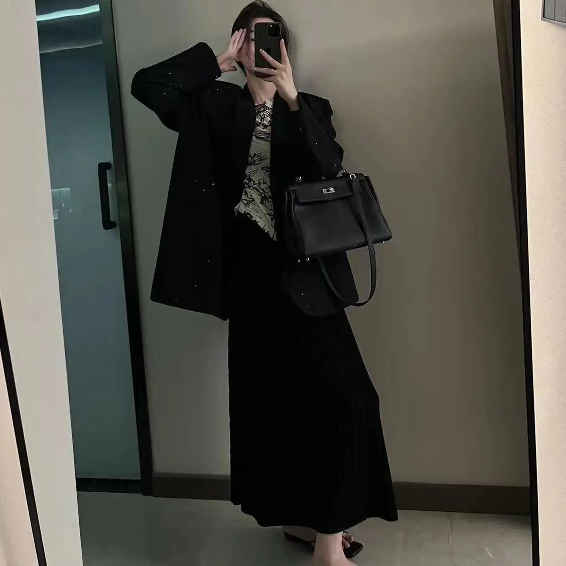 Hot Drilling Feminine Suits Jackets 2023 New Spring Autumn All-match Full Diamonds Long Sleeve Outwear Mid-long Blazers Coat