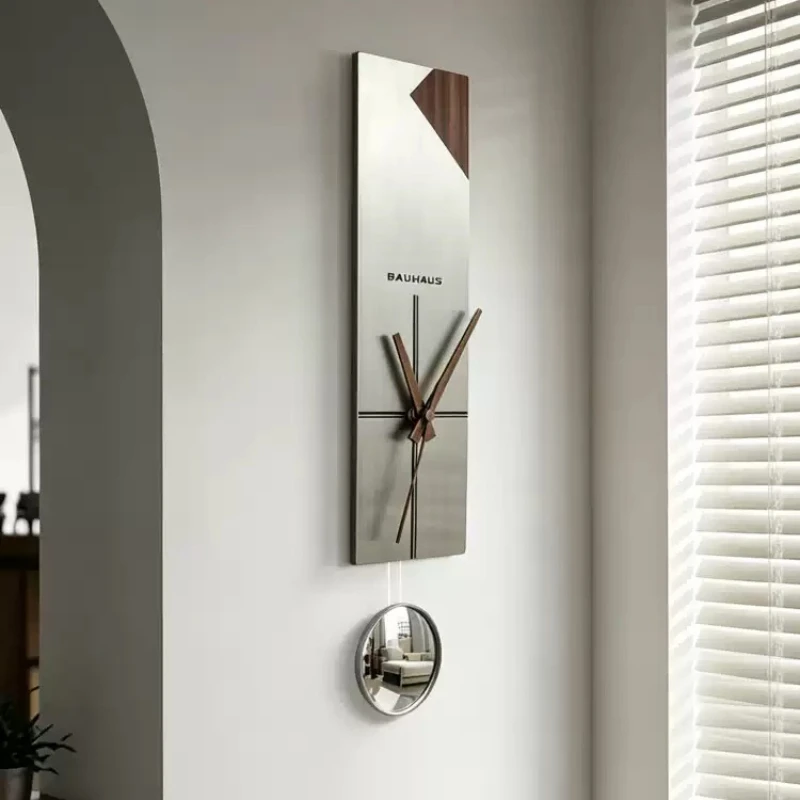 Bauhaus Stainless Steel Wall Clocks Minimalist Creative Timepiece for Living Room High End Modern Wall Decoration Pendulum Clock