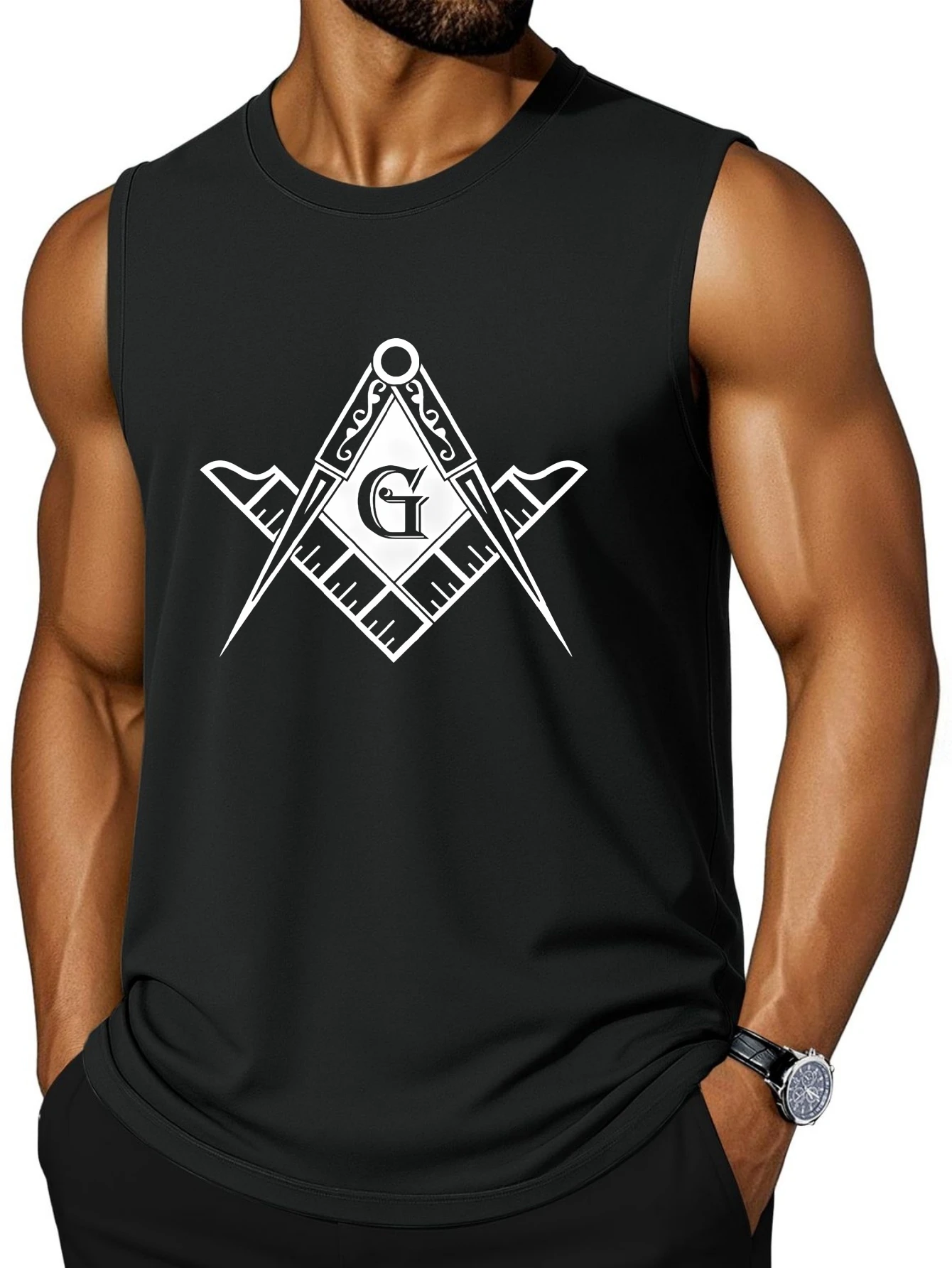 CLOOCL Freemason square symbol printed vest, fashionable sports sleeveless T-shirt, men's summer casual top