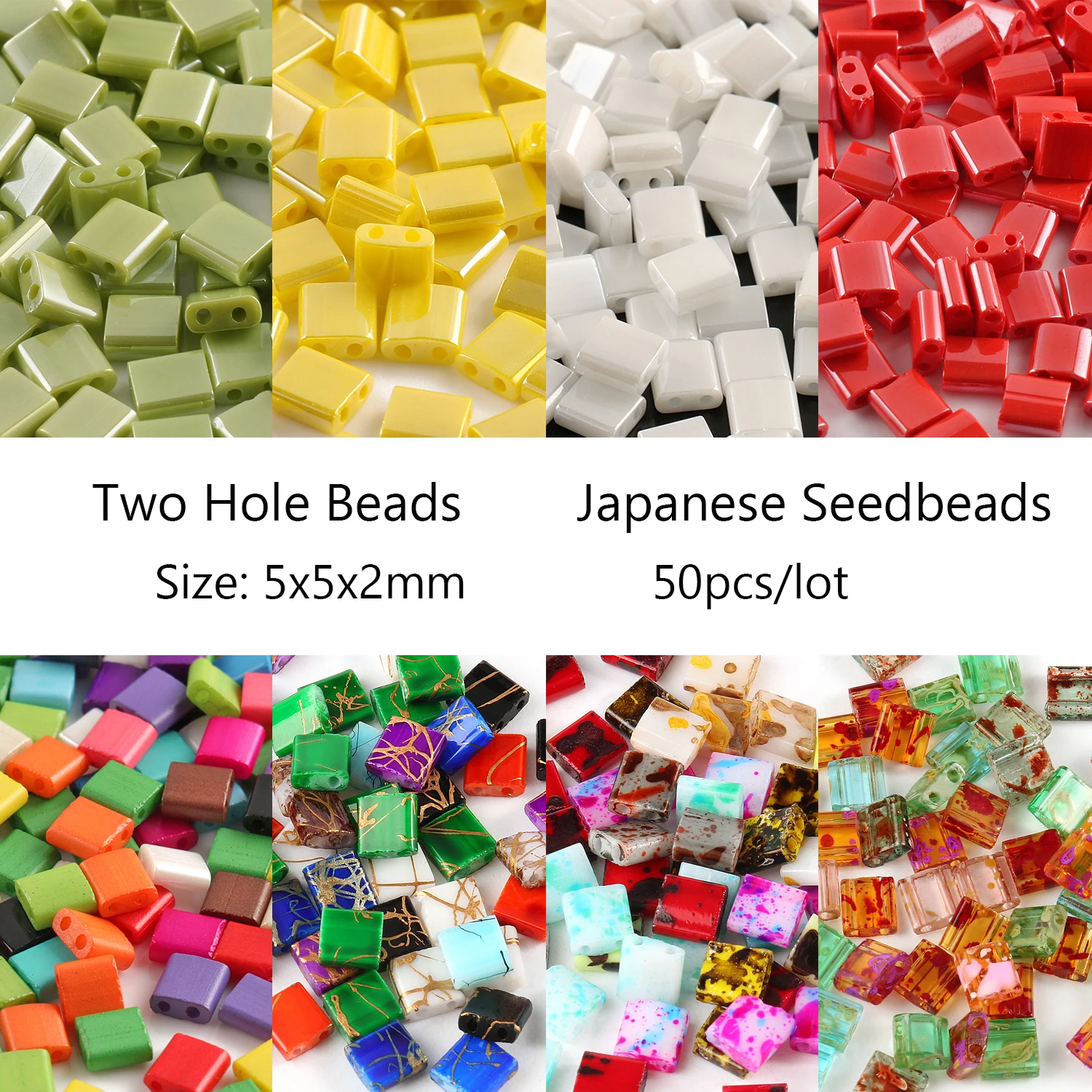 50pcs Two Holes Beads Multicolor Taidian Japanese Glass Seedbeads for DIY Bracelets Accessories Summer Beach Jewelry 5x5x2mm