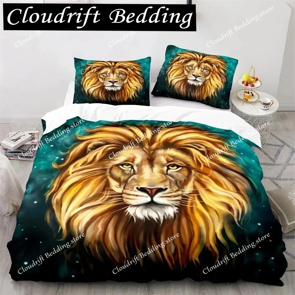 

3D Print Lion Duvet Cover Set Wild Animals Colourful King Queen Size For Kids Teens Adults Polyester Bedding Set
