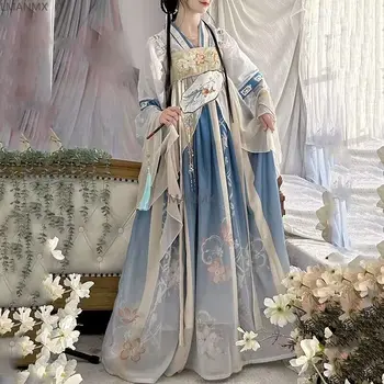 Hanfu ชุดนางฟ้าจีนโบราณชุดคอสเพลย์ผู้หญิงโบราณชุด Hanfu ชุดนักเรียนสีเขียวและสีฟ้าขนาดใหญ่พิเศษ