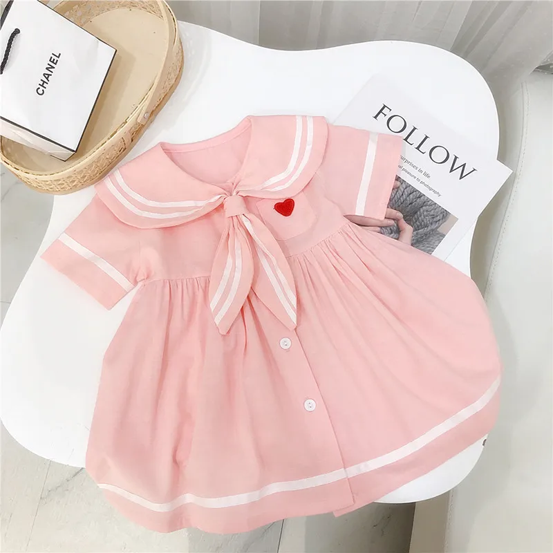 Toddler Children Cute Short Sleeve Casual Dairly Dresses y977 Baby Girls Naval Style Summer Dress