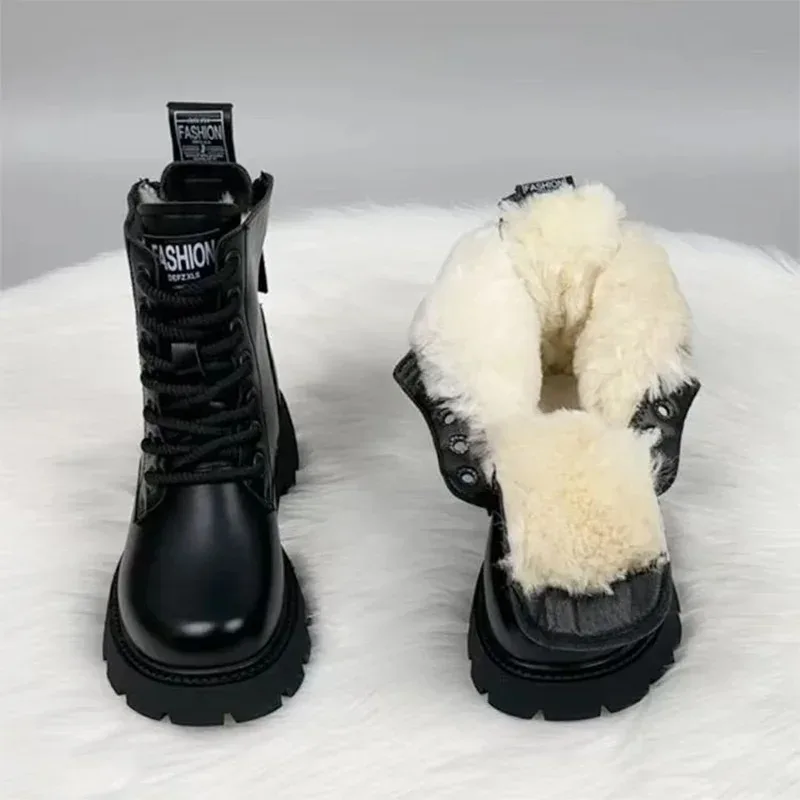 Botas de nieve con plataforma a la moda para Mujer, botines exquisitos de cabeza redonda para Mujer, zapatos cálidos de alta calidad para invierno, Botas para Mujer