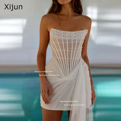 Xijun Modern Ivory Short Wedding Dresses Pearls Sleeveless Pleats Prom Gowns Formal Cocktail Birthday Party Dresses Customize