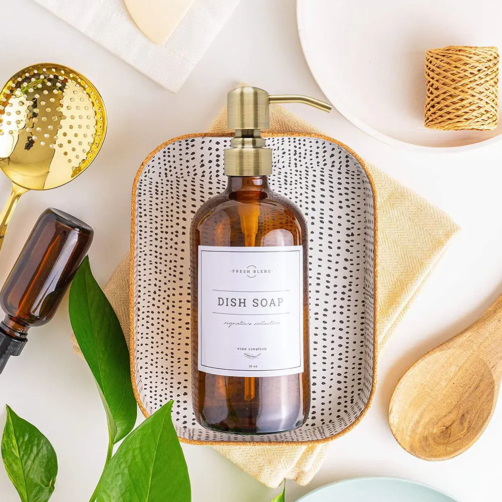 

4Sets Essential Oil Glass Bottles 500Ml Brown Reusable Pump Dispenser for Lotion Soap Shampoo Bathroom Kitchen