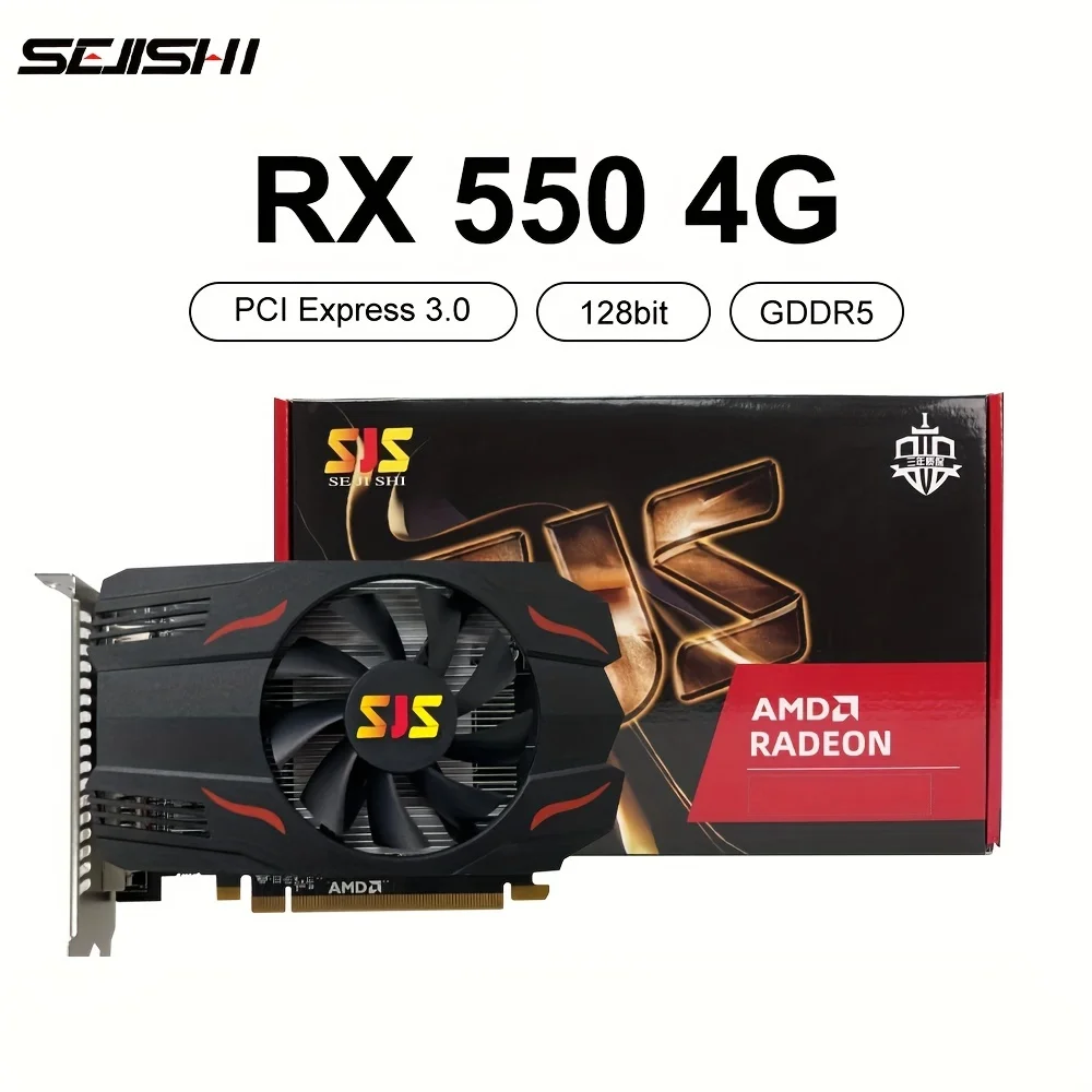 SEJISHI Video Card RX 550 4GB Graphics Cards 128Bit GDDR5 AMD GPU RX550 4GB Mining Gaming Card placa de video PCI-E 3.0X16