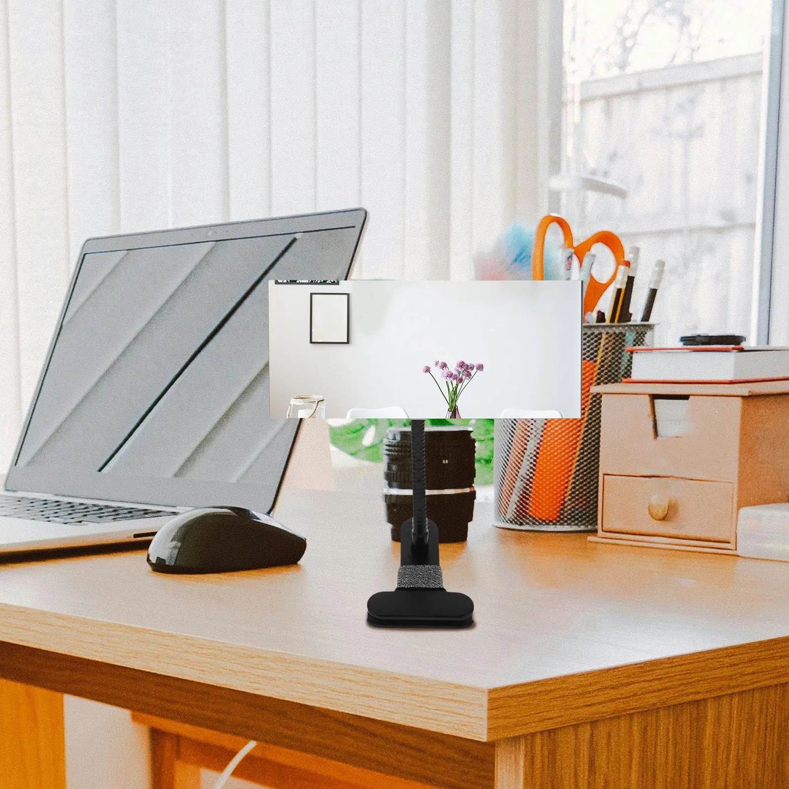 Clip on Security Mirror Black Convex Cubicle Mirror for Computer Desk Rear View Monitor to See Behind You Personal Safety