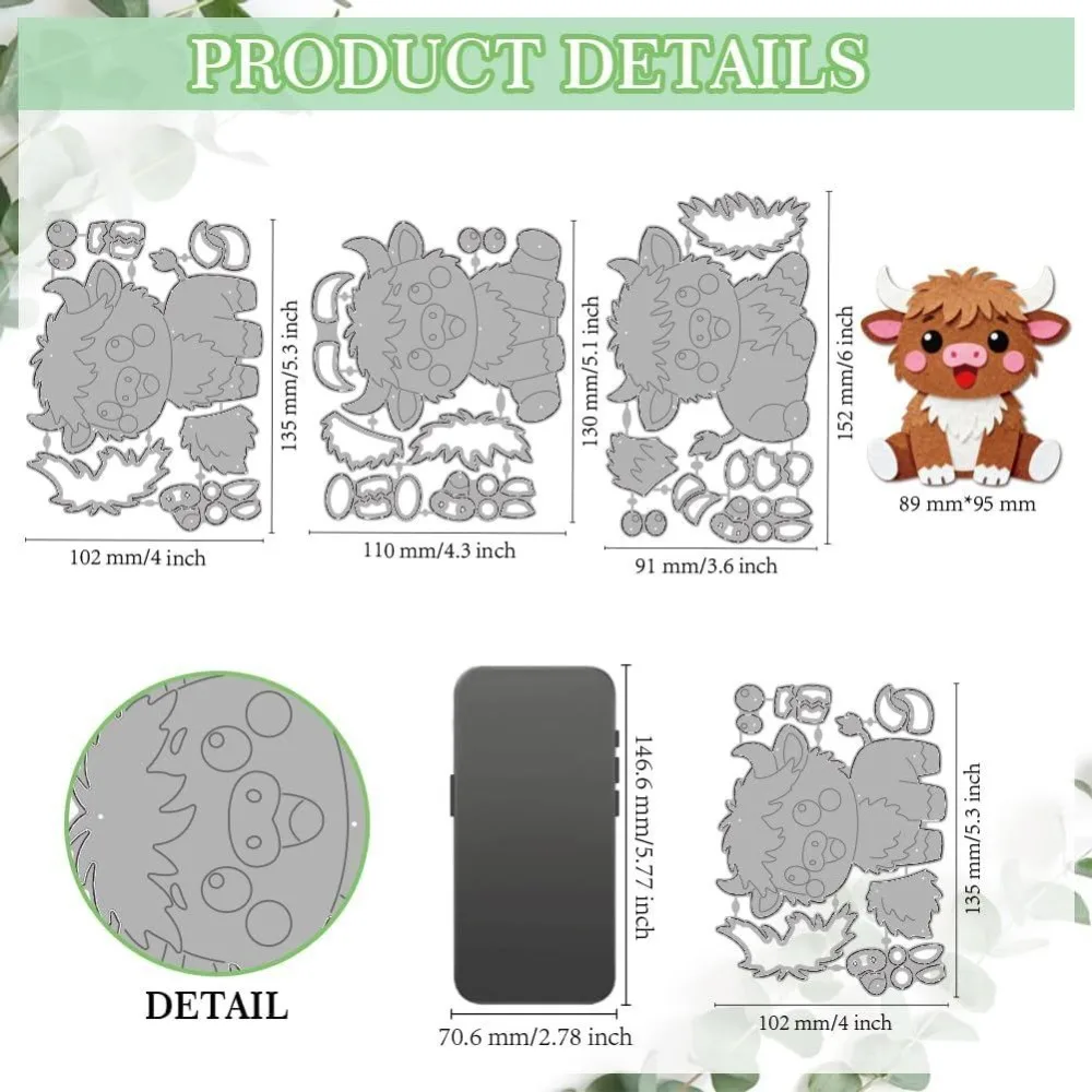 Highland Cattle Metal Cutting Dies Layered Animals Die Cuts Stencils Lovely Calves Embossing Template Dies for DIY Paper Craft