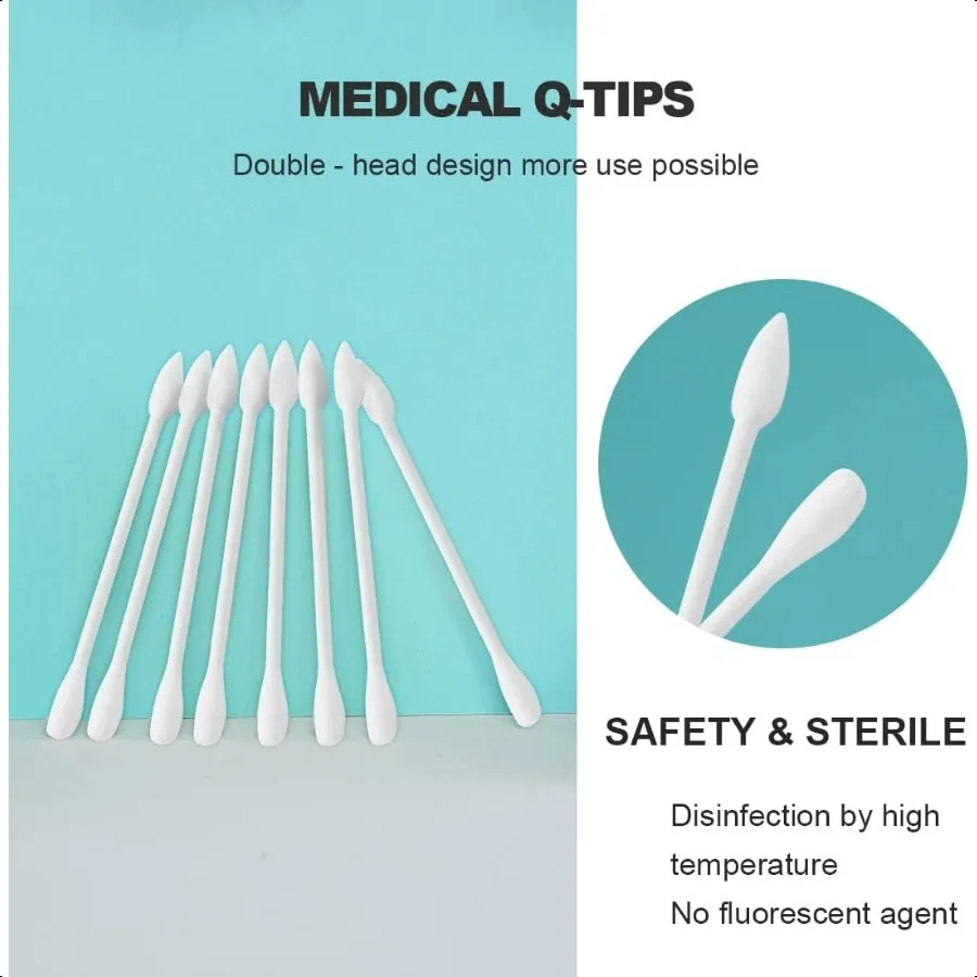 Individually Wrapped Double Tipped Cotton Swabs Travel Size Pointed Round Tip For Ear Makeup Cleaning 200 Count