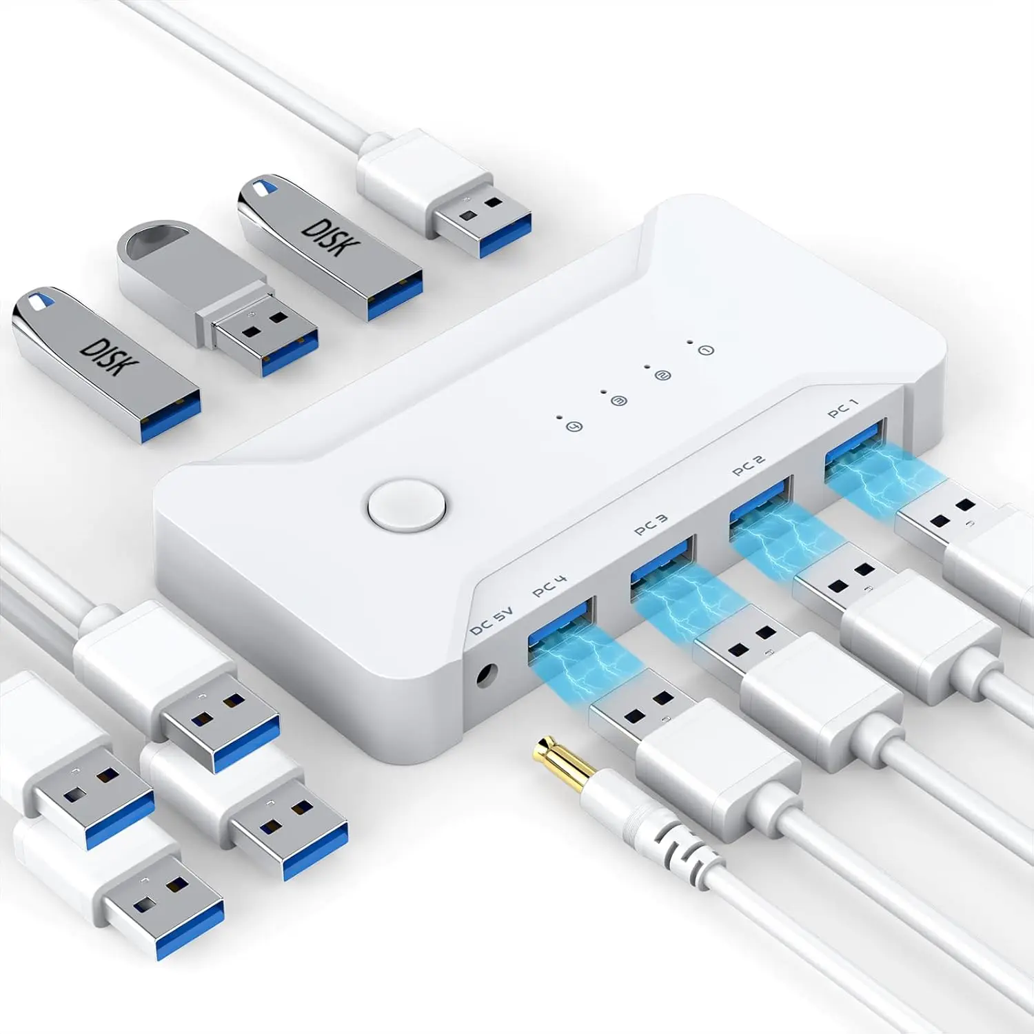 USB 3.0 KVM Switch Selector 4 Computers Share 4 Ports for Keyboard Mouse Printer Scanner PC Laptop One Button Switch Adapter