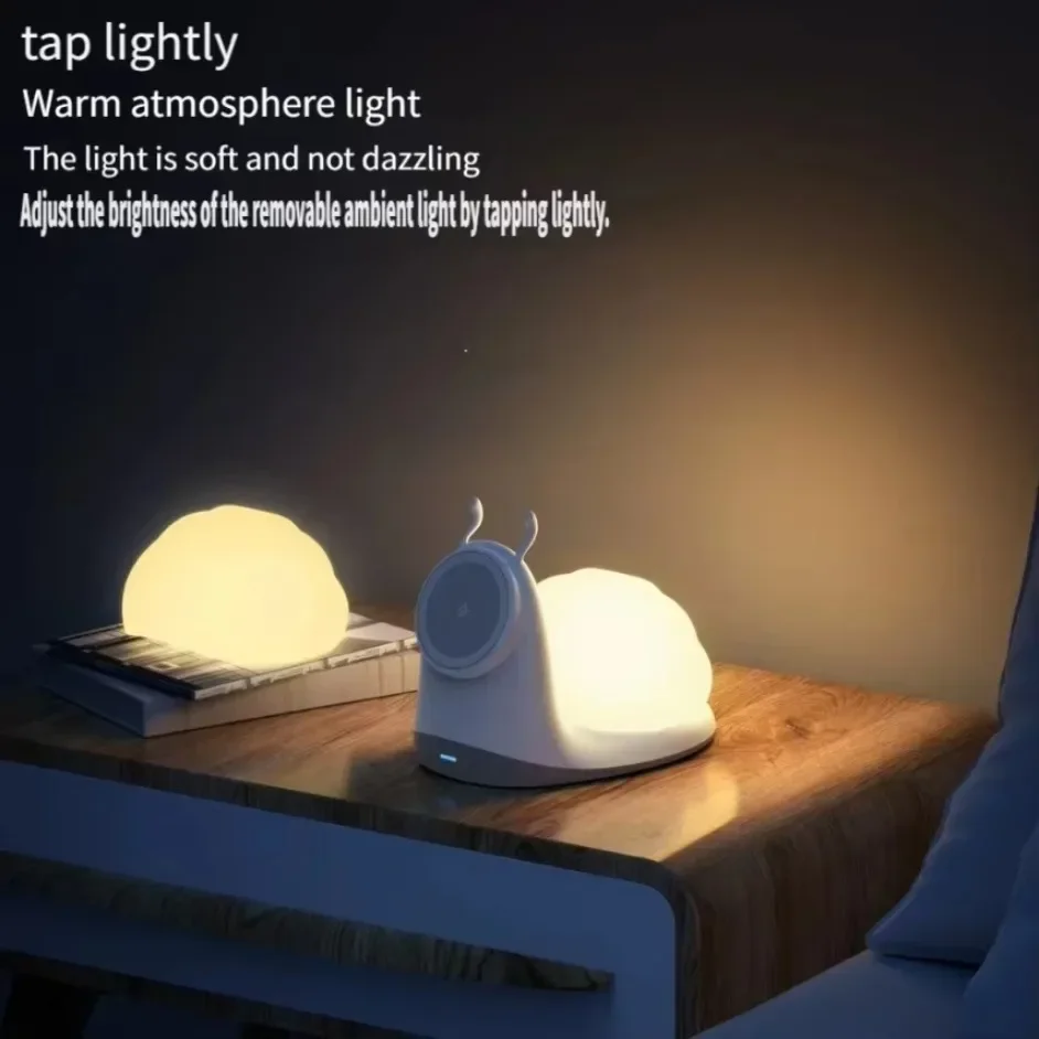 Cute Cartoon Snail Wireless Charger 15W Magnetic Fast Charging Stand with LED Night Light Dimmable Bedside Lamp Room Decor Gift